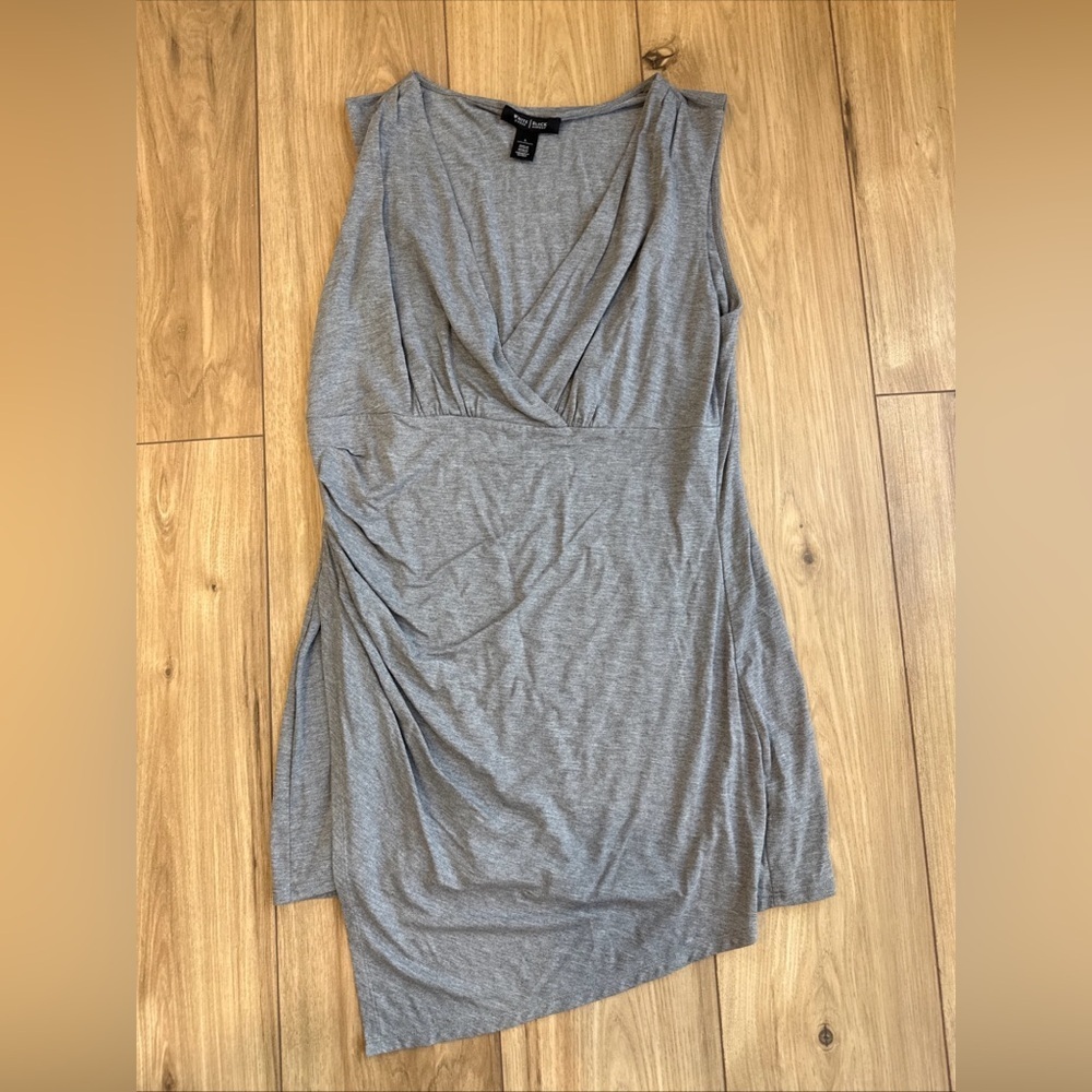 White House Black Market Size L Grey With Studded V-Neck Ruching Wrap Dress